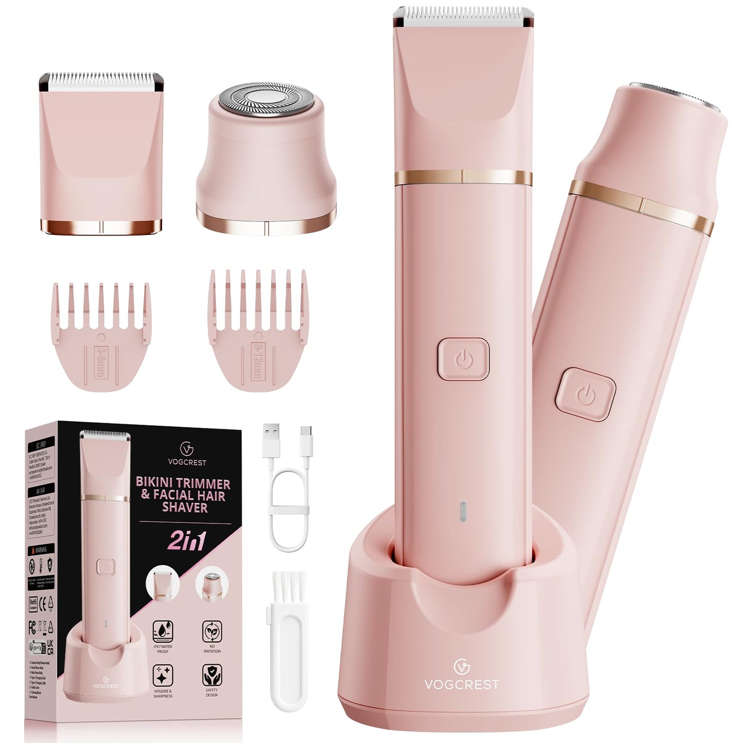 VG VOGCREST Hair Trimmer for Women: Rechargeable 2 in 1 Hair Trimmer for Body Face, Suitable for Sensitive Skin