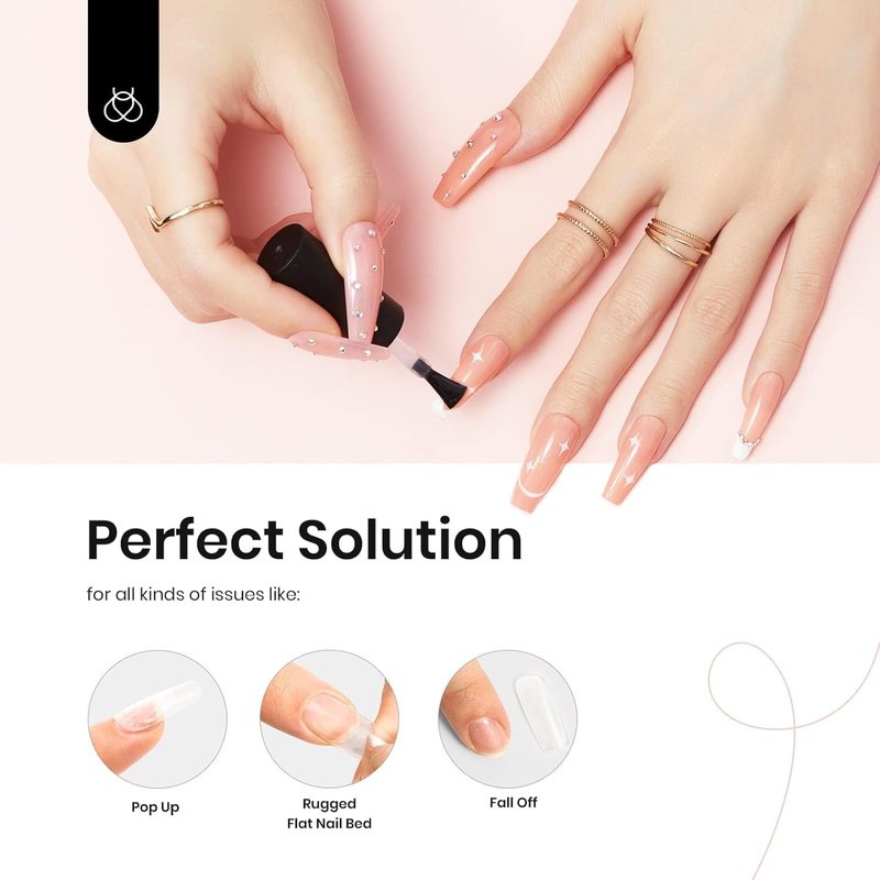 beetles Gel Polish 2Pcs 15ml Nail Glue Kit for Acrylic Nails, 5 in 1 Super Strong Brush in Nail Gel Glue for False Nails Tips and Gel Nail Polish Led Lamp Required