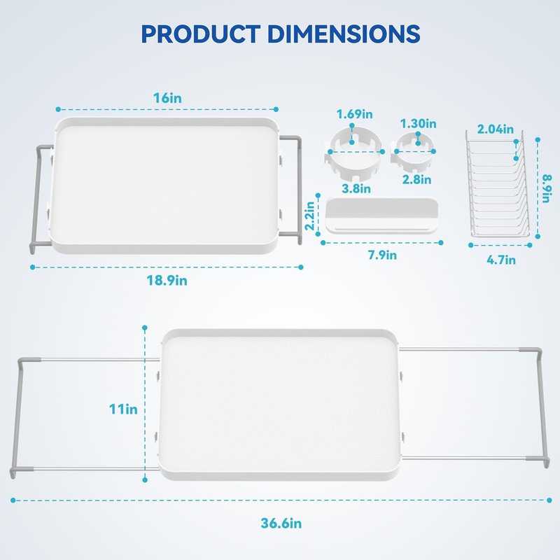 Bathtub Tray for Large Soaking Tub Table Tray Expandable Tub Shelf for Bathtub Caddy Bath Shelf Over Tub Luxury Bath Board Book Holder with Removable 2 Cup Holder Phone Metal Shower Caddy Basket White