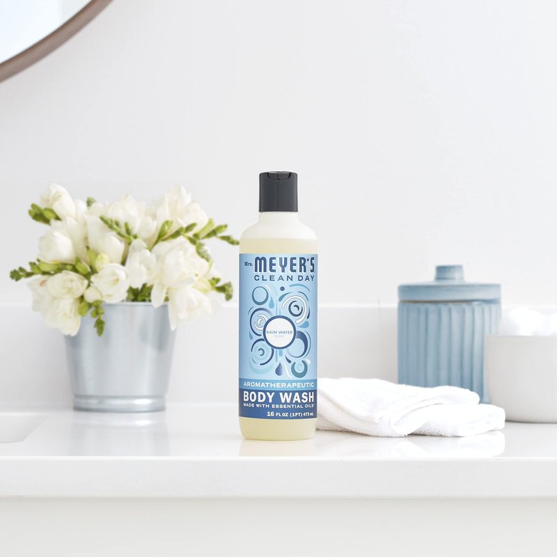 MRS. MEYER'S CLEAN DAY Moisturizing Body Wash for Women and Men, Shower Gel Formula Made with Essential Oils, Rain Water, 16 oz