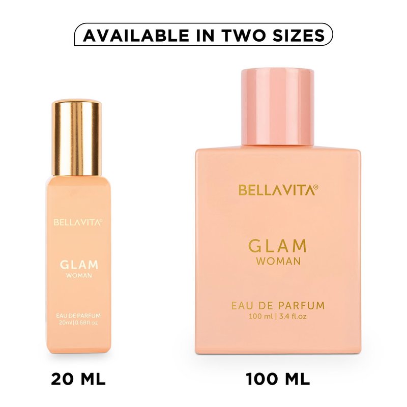 Bellavita Luxury GLAM Eau de Parfum | 20 ml (0.7 fl.oz.) | Travel Size Perfume for Women | White Floral, African Orange, Jasmine, and White Honey Notes | Long Lasting Women's Fragrance
