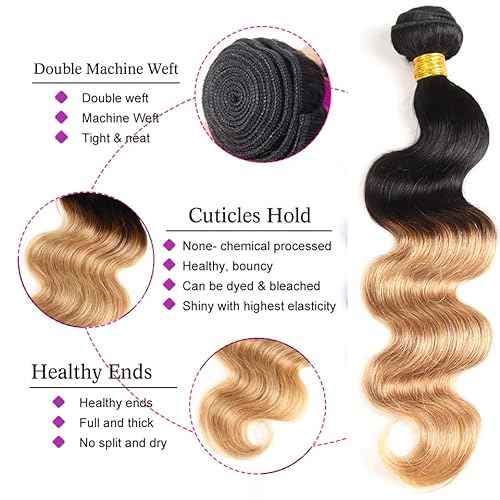 Ombre Human Hair Bundles 1B27 Honey Blonde Bunldes Body Wave Bundles Human Hair Wet And Wavy Bundles Real Unprocessed Virgin Weave Hair For Black Women(30 30 30) inch