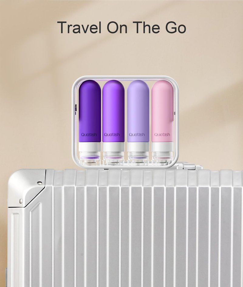 Quatish Travel Bottles for Toiletries, Original Patented Leak Proof Travel Size Containers, 3 oz Tsa Approved Silicone Shampoo and Conditioner Bottles, 4 Pack,,Purple