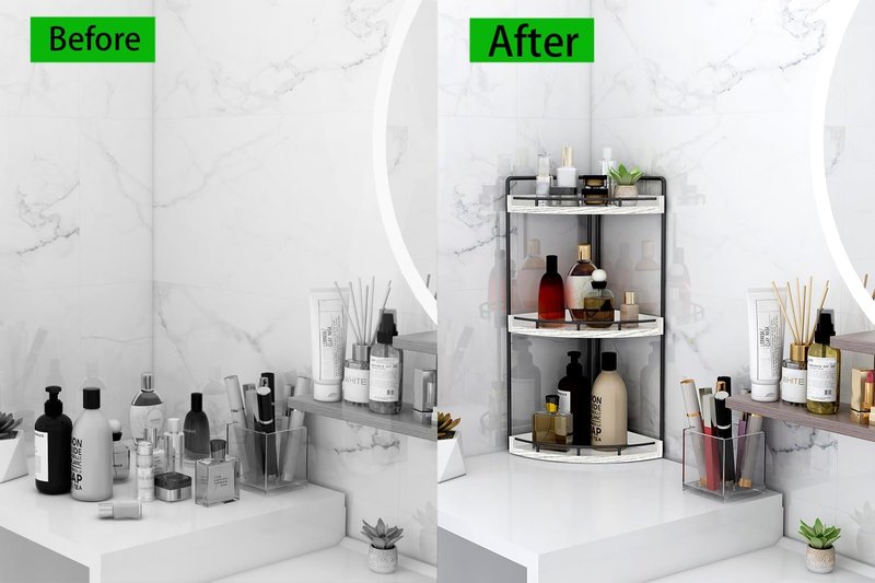 Dorhors 3-Tier Corner Bathroom Organizer - Rustic White Wood Vanity Tray for Kitchen & Bathroom Storage