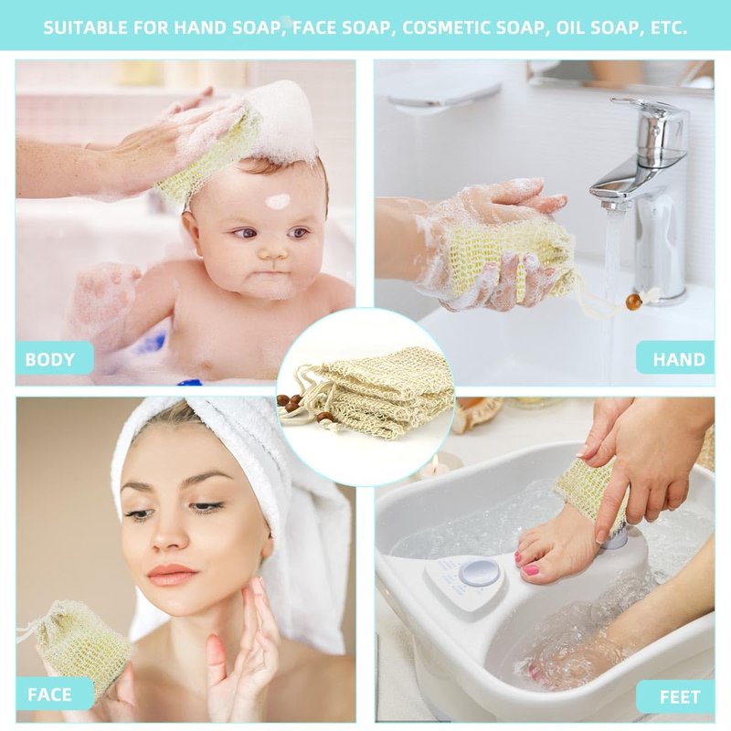 5 Pack Soap Saver Bag Exfoliating Soap Saver Pouch Shower Soap Bag Mesh Bar Natural Sisal Exfoliating Soap Pouch for Bath and Shower Soap Bags with Drawstring Plastic-free Foaming and Drying Soap Bag