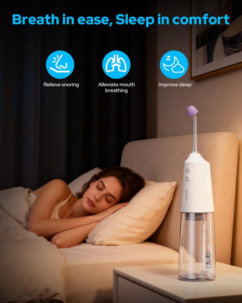 Nasal Irrigation System with 40 Saline Packets, 15s Quick Relief, Nettie Pot Sinus Rinse with 4 Speeds, 1000mah USB-C Charging, 6 Nozzles for Kid Adult, IPX7 Waterproof, Congestion Pressure Relief