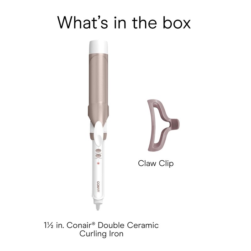 Conair Double Ceramic 1 ½-Inch Curling Iron with Claw Clip, 1 ½-Inch Barrel Creates Soft Waves, Hair Waver for Use on Medium & Long Hair, White/Rose Gold