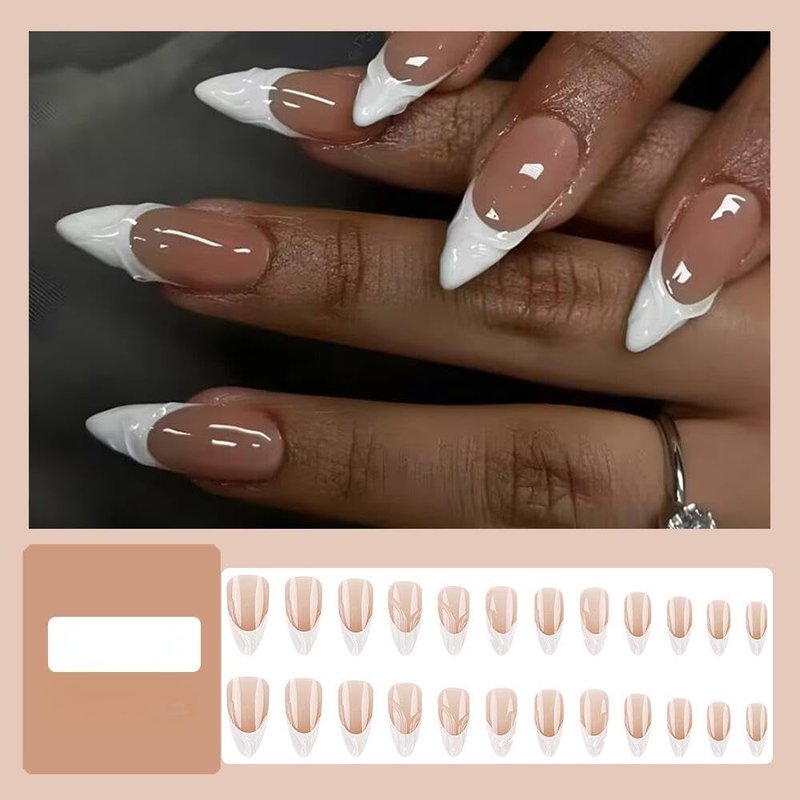 MRSCOL Press on Nails-Vanilla Cream,32 Pcs Square Press On Nails,Press On Nails Short Reusable 16 Sizes - 32 Nail Kit with Glue