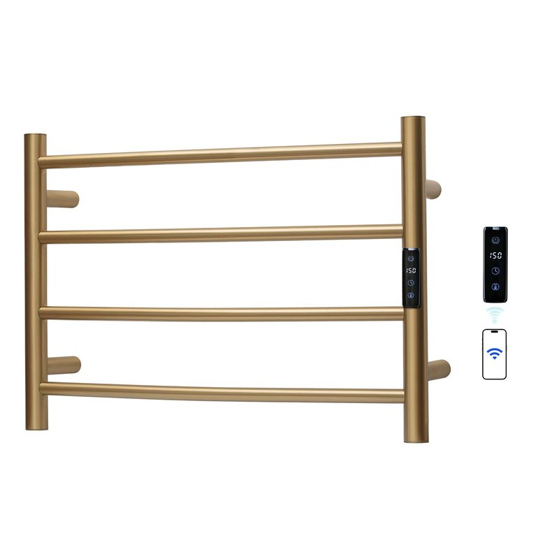 SHARNDY Electric Towel Rack with Voice Control for Alexa & Google Home,TUYA - Wall-Mounted Bathroom Heating Towel Warmer,Plug-in,Stainless Steel Material,16.54x23.62x5.51 in,Gold,4 Bars