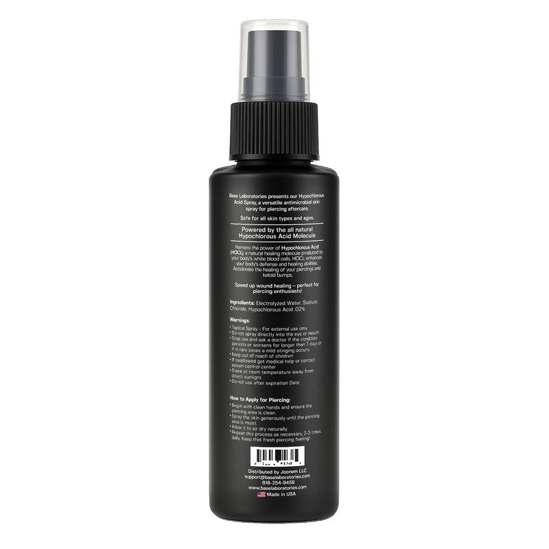 BASE LABORATORIES Piercing Aftercare Hypochlorous Acid Spray PRO - 8 OZ | Ear Piercing Cleaner | Saline Solution Piercing Aftercare - Saline Spray for Piercings, Bumps & Keloids | Ear, Nose, Belly