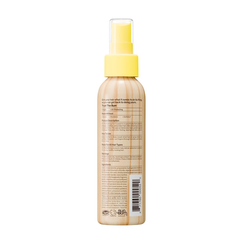 Sun Bum Revitalizing 3 in 1 Leave In Conditioner - Anti Frizz Detangler - Color Friendly with UV Protection - Enriched with Coconut Oil and Banana - 4 oz