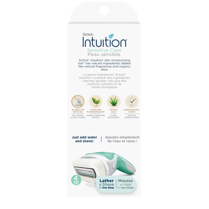 Schick Intuition Razors for Women with Sensitive Skin | 1 Razor & 2 Intuition Razor Blades Refill with Organic Aloe