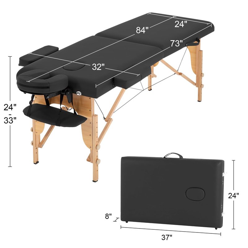 FDW Massage Bed Portable Massage Table 77" L 30" W 2" THK Lash Bed 2 Folding Height Adjustable PU Leather Spa Tables Foldable with Oxford Bag for Spa Footmassage Facial CareSpa Tattoo