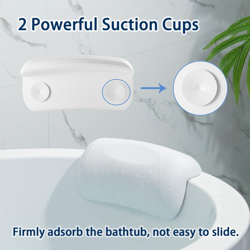 Guluto Bath Pillow Bathtub Pillow, Bath Pillows for Tub Head and Neck Support, Waterproof Bath Tub Pillows with Strong Non-Slip Suction Cups, Relaxing Bath Accessories for Soaking, Spa White