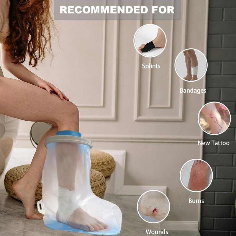 Non-Slip Waterproof Foot Cast Covers for Shower Adult, Shower Boot Foot Protector, Adult Cast Protector for Shower Ankle Foot After Surgery(15.75" in. Long)
