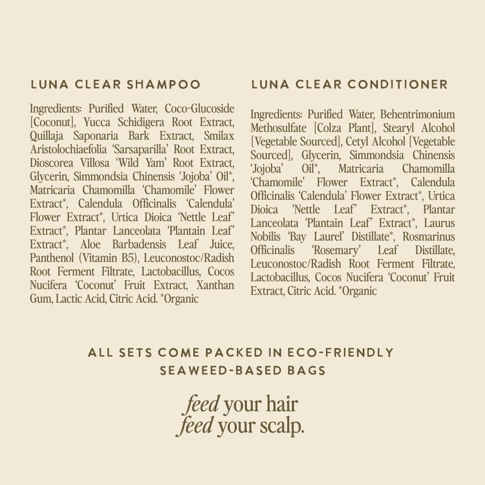 Under Luna, Luna Clear Shampoo + Luna Clear Conditioner Set | Gentle Daily Cleanse & Lightweight Hydration for All Ages & Sensitivities | Essential Oil-Free | Vegan, Plant-Based Care | Color-Safe