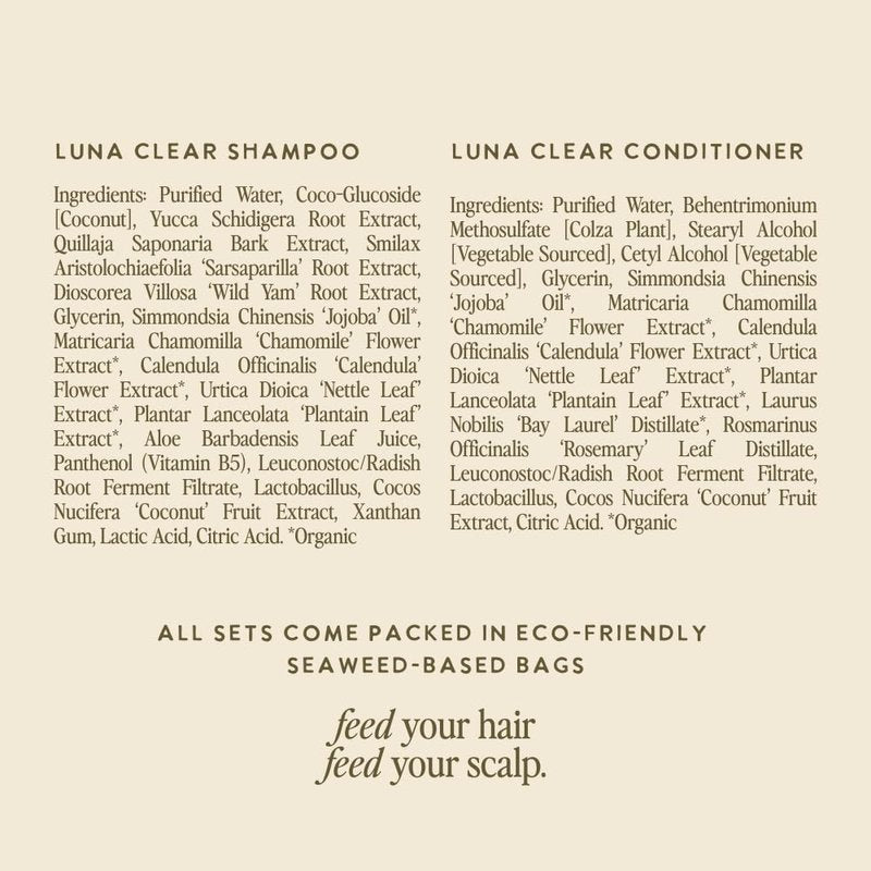 Under Luna, Luna Clear Shampoo + Luna Clear Conditioner Set | Gentle Daily Cleanse & Lightweight Hydration for All Ages & Sensitivities | Essential Oil-Free | Vegan, Plant-Based Care | Color-Safe