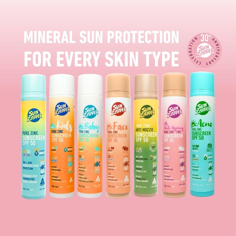 Sun Zapper Face Pure Zinc Sunscreen SPF 30 Tinted – Organic Mineral Sunscreen, 25% Non-Nano Zinc Oxide, Lightweight Invisible Finish, Reef Safe, Vegan, 100g (3.5 oz) Pump, Australian Made