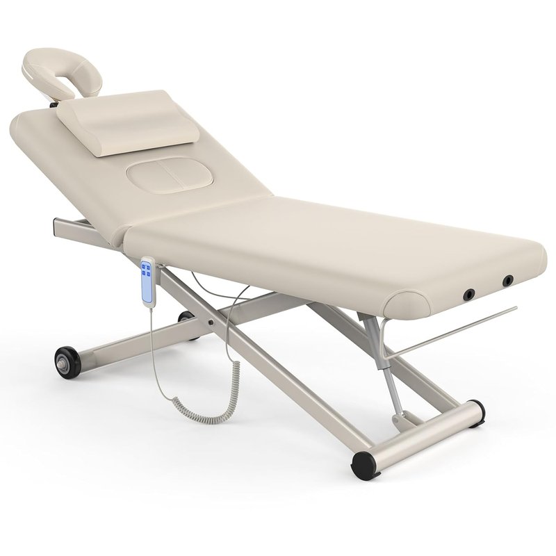 Skiennix Heavy Duty Electric Massage Table - Adjustable 2 Motor Lift & Backrest | 31.2" Wide x 75" Long, Beige Gray