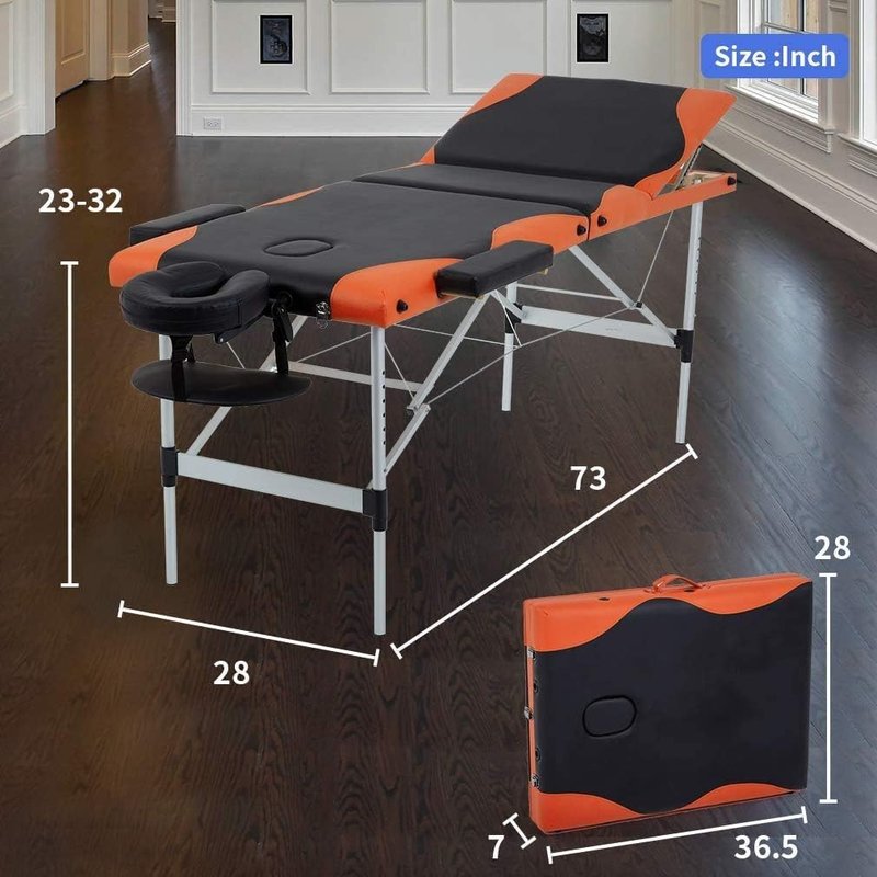 FDW Massage Table Portable Massage Bed 3 Fold Lash Bed Height Adjustable Spa Bed Aluminium Frame Spa Facial Cradle Salon Tattoo Bed with Non-Woven Bag for Spa Footmassage Facial CareSpa Tattoo