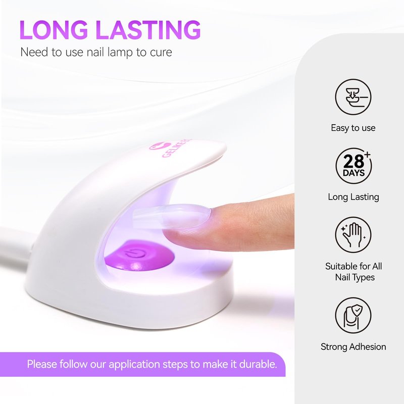 Gelike EC Nail Glue Gel 6 in 1 for Press-On Nails and Nail Tips Long Lasting Extension Strong Hold Brush-On UV Adhesive for Acrylic Tips Quick Dry Low-Odor No Pop-Off DIY at Home & Salon Art Use