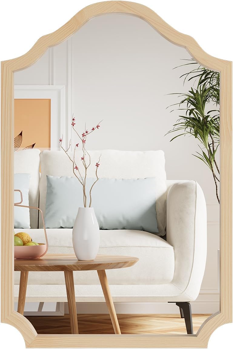 Wood Arched Mirror - Rustic 24x36 Inch Framed Wall Decor | Stylish Bathroom, Living Room, Entryway, or Bedroom Accent