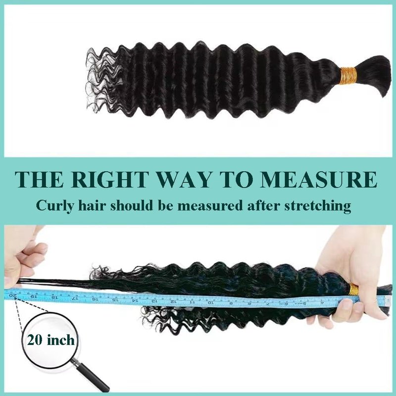Human Braiding Hair for Boho Braids 110g 20 Inch Deep Water Wave Bulk Human Boho Hair for Braiding No Weft 12A Wet and Wavy Curly Human Hair Extensions 2 Bundles/Pack Natural Color