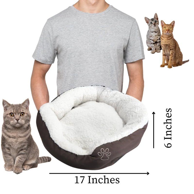 Evelots Calming Donut Cat Bed - Warm Pet Bed for Cats and Small Dogs - Anti-Anxiety Cozy Cuddler - Removable Soft Plush Cushion - Machine Washable - Non-Slip Bottom - Grey