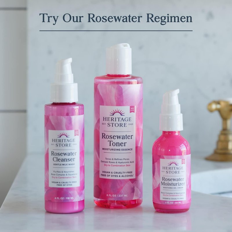 Rosewater Facial Toner with Hyaluronic Acid - Hydrating Skin Care for Dry to Combination Skin | 8oz