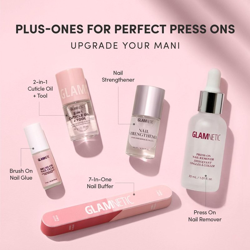 Glamnetic Quick Press Mani - No Glue Press On Nails, Just Peel and Stick, Oval Extra Short Nails, Mess Free, Salon Quality Stick On Nails, Nude Glazed | in 15 Sizes - 30 Nail Kit