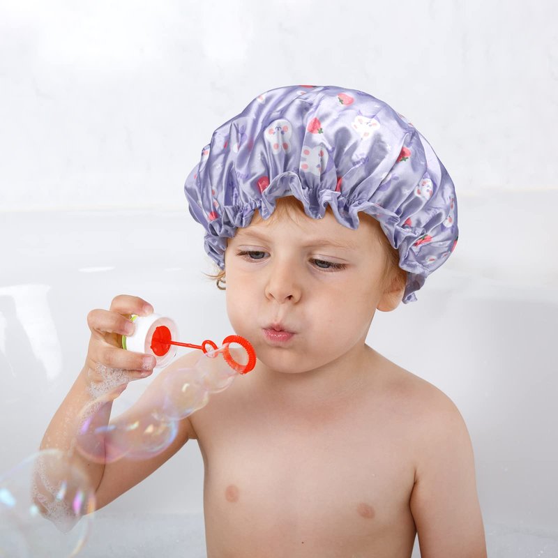 G2PLUS Kids Shower Cap, 2 Pack Cute Cartoon Bath Hat, Reusable Double Layer Bathing Cap for Toddlers and Children Hair Washing