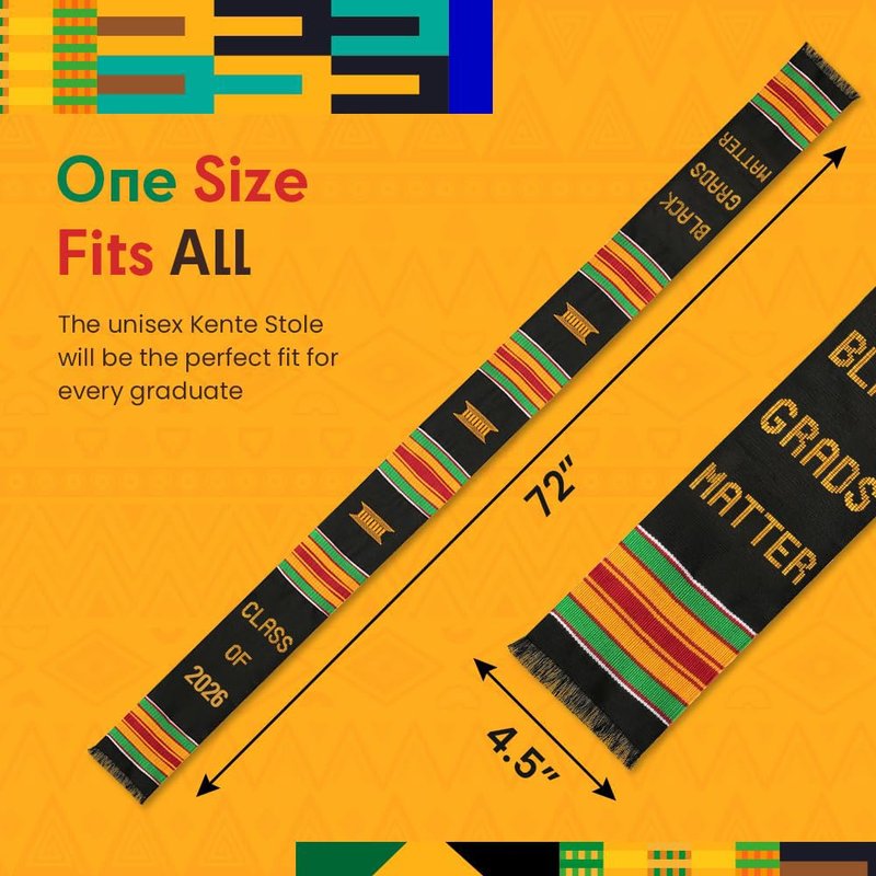 Kwabla's Black Grads Matter Stole 2026 | Kente Graduation Stole 2026 | Kente Stole Class of 2026