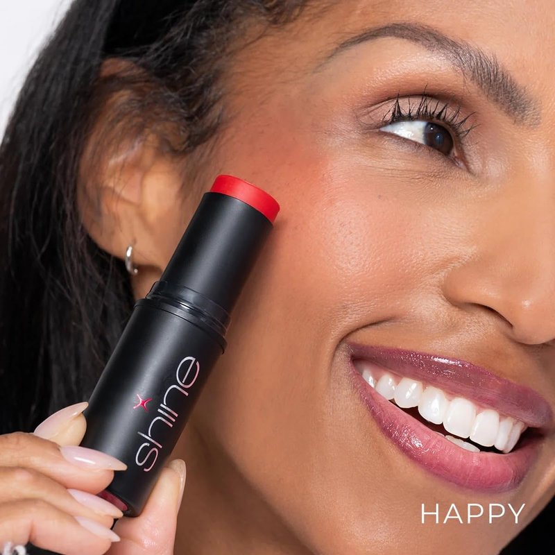 Shine Cosmetics Cream Blush Stick - Easy to Apply & Blend Pigmented Cream Blush Stick | Cruelty Free | Free From Gluten, Parabens, Use on Cheeks, Lips and Eyes (Happy, .25)
