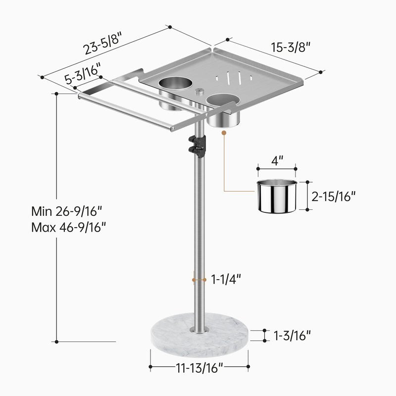 KES Adjustable Height Outdoor Towel Rack for Pool with Weighted Marble Base, 360° Swivel Hot Tub Towel Rack with Hot Tub Table & Drink Holders, 18/8 Stainless Steel, Fit Above Ground Pool, OTR201-2