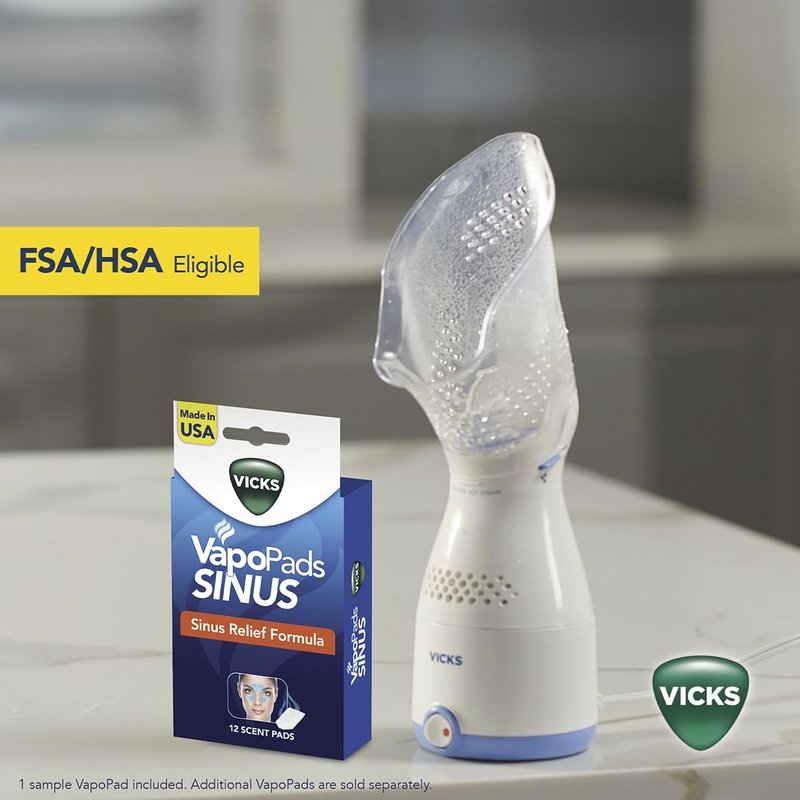 Vicks Sinus Inhaler, Plug-in Non-Medicated Steam Inhaler for Sinus Relief, Allergies, Congestion & Colds, Vocal Steamer, Soothes Nasal & Throat Passages, Works with VapoPads (1 Included)