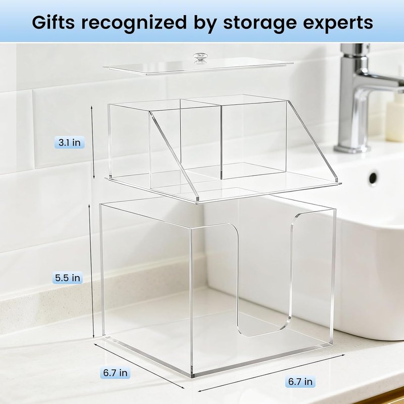Face Towel Storage Box - 3-in-1 Detachable Acrylic Holder for Bathroom & Vanity | Fits 50 Towels, Clear