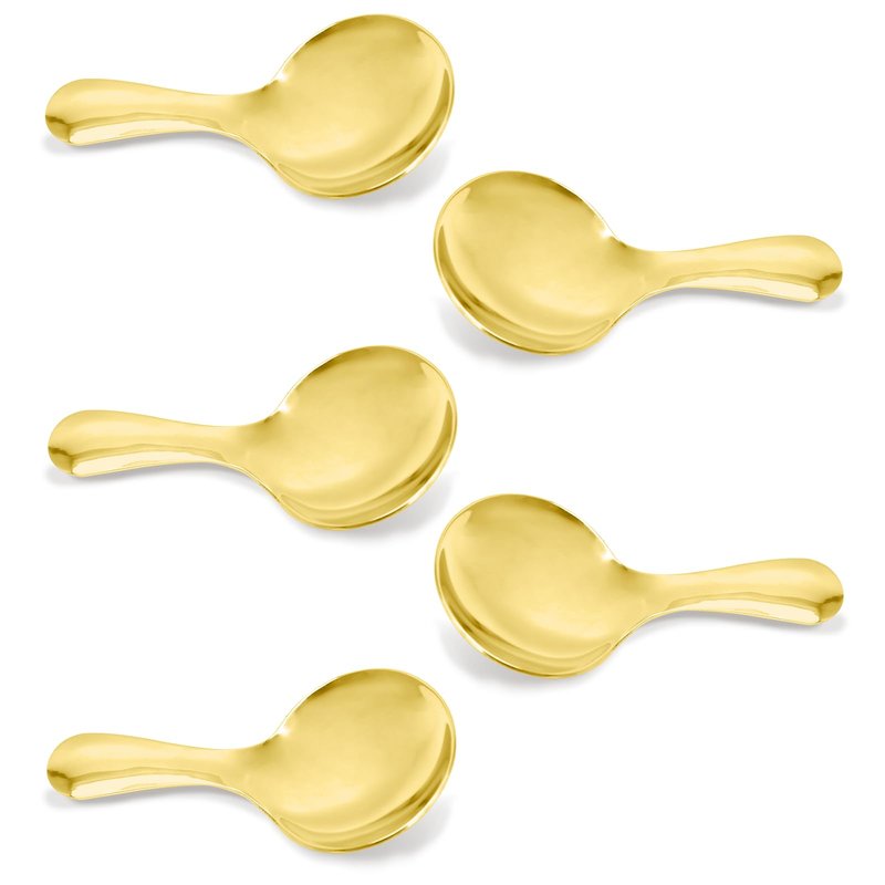Cionyce 5 Pack of Stainless Steel Mini Spoons - Ice Cream Spoon Short Handle, Perfect for Condiments, Desserts, Tea, Coffee - Gold Spoons