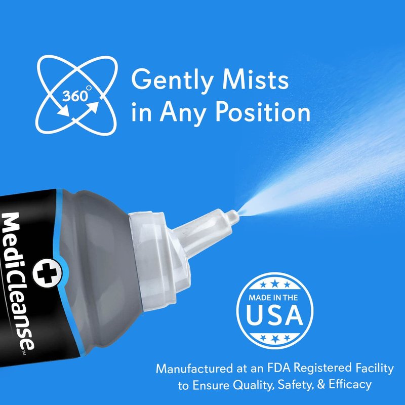 MediCleanse Sterile Saline Piercing Aftercare Fine Mist Spray, 7.5 Ounce, All Natural, No Alcohol, Vegan Friendly, for Piercings and Tattoos, Made in USA, Pack of 2