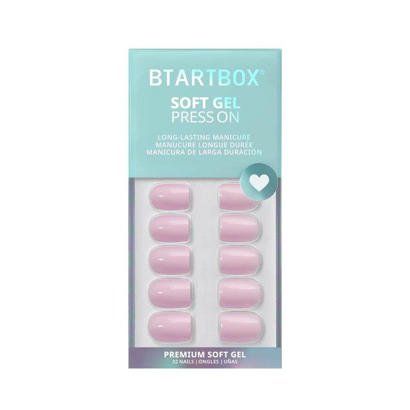 BTArtbox Press On Nails Square - Solid Pink Short Press On Nails with Glue for Women, Opaque Soft Gel Glue On Nails in 16 Sizes - 32 Stick On Nails Kit, Yoga