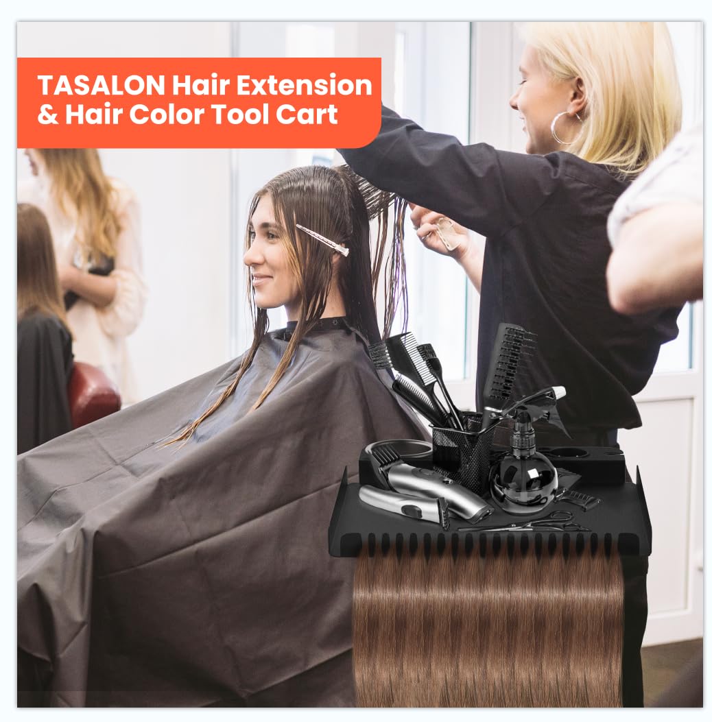 TASALON Black Salon Rolling Tray Cart on Wheels, Portable Braiding Hair Rack with Magnetic Hair Dye Bowls, Heat-Resistant Tool Rack for Salon Storage, Rolling Tool Cart & Hairstylist Station Organizer