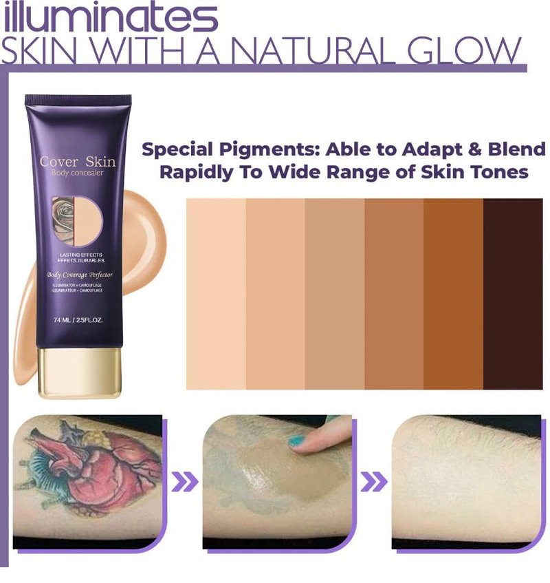 Tattoo cover up makeup waterproof Professional Body Concealer, Full Coverage Waterproof Makeup with SPF 50, Illuminating Camouflage for Tattoos, Scars, Veins, 2.5 fl oz