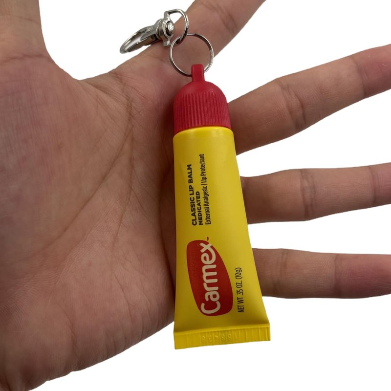 4 Pcs Keychain Cap for Carmex Classic Lip Balm 0.35 oz, Portable Holder Keychain Cap Lip Repair Tubes Red White