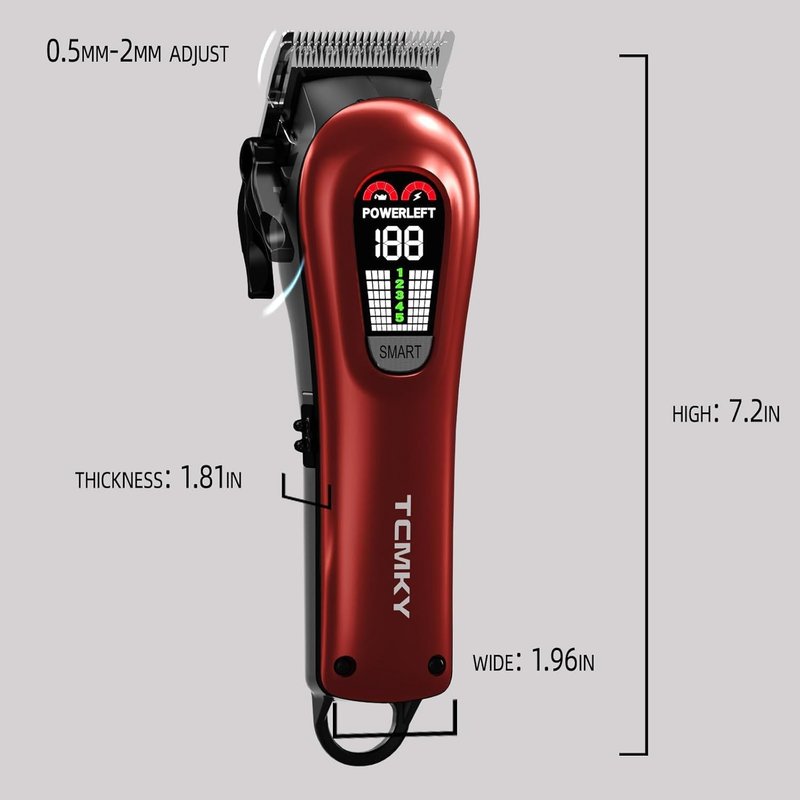 TCMKY Hair Clippers - Professional Cordless & Corded Barber Clippers for Hair Cutting | Rechargeable Grooming Kit (Red)