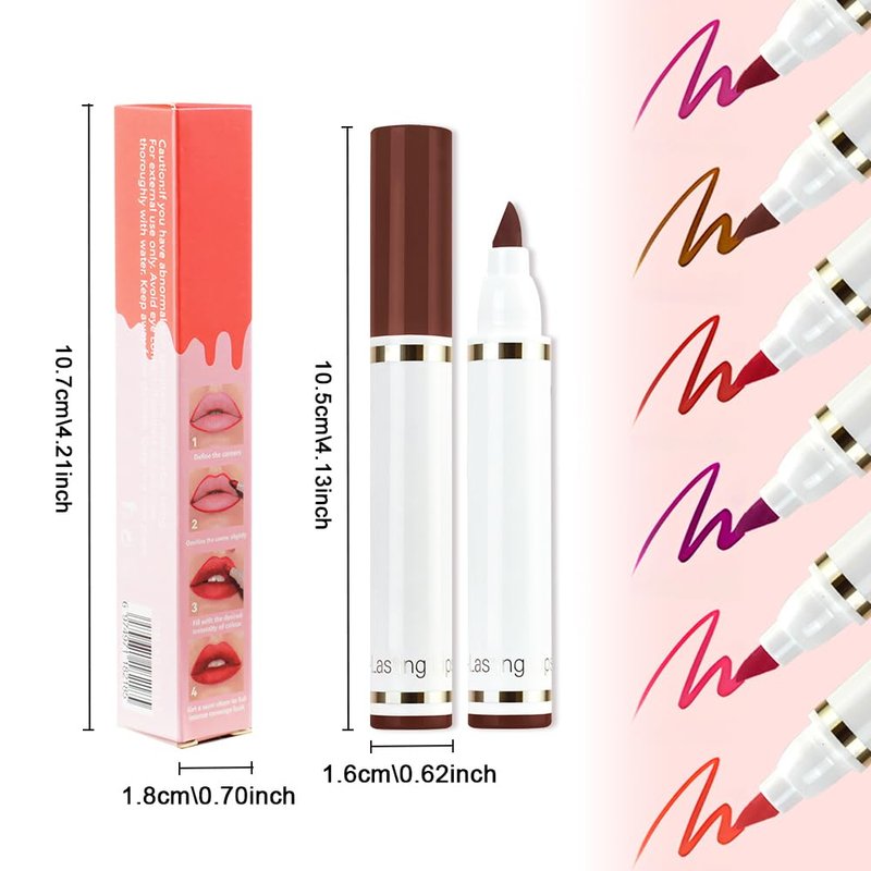 Warm Brown Dual-Tip Liquid Lip Liner Pen - Flat End for Full Coverage & Pointed Tip for Precise Lining, Long-Lasting Waterproof Matte Lipstick, Makeup Tool for Full Coverage and Defined Lip Lines 02#
