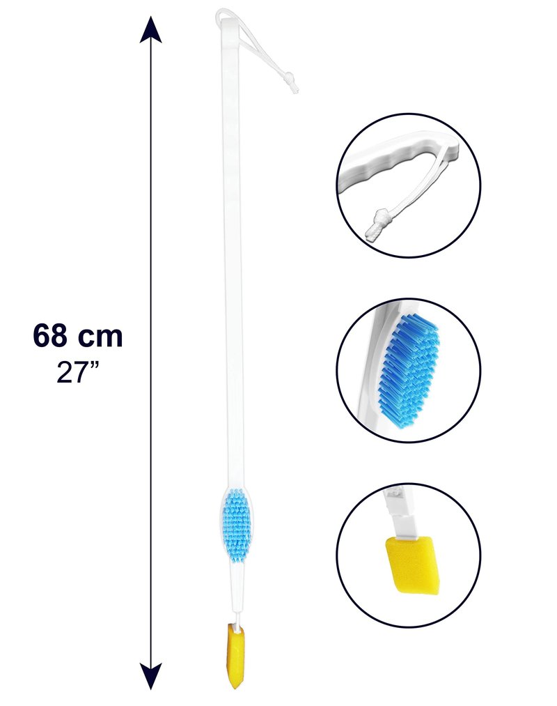 KMINA Long Handled Foot Brush and Toe Cleaner for Disabled, Toe Cleaners Between Toes Brush for Seniors, Long Reach Foot Scrubber Includes Spare Parts