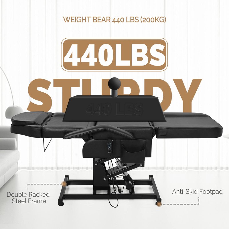 OmySalon Fully Electric Salon Facial Bed Chair, Multi-Purpose Massage Tattoo Lash Waxing Table, Height Backrest Footrest Adjustable, for Beauty Barber Spa, Black