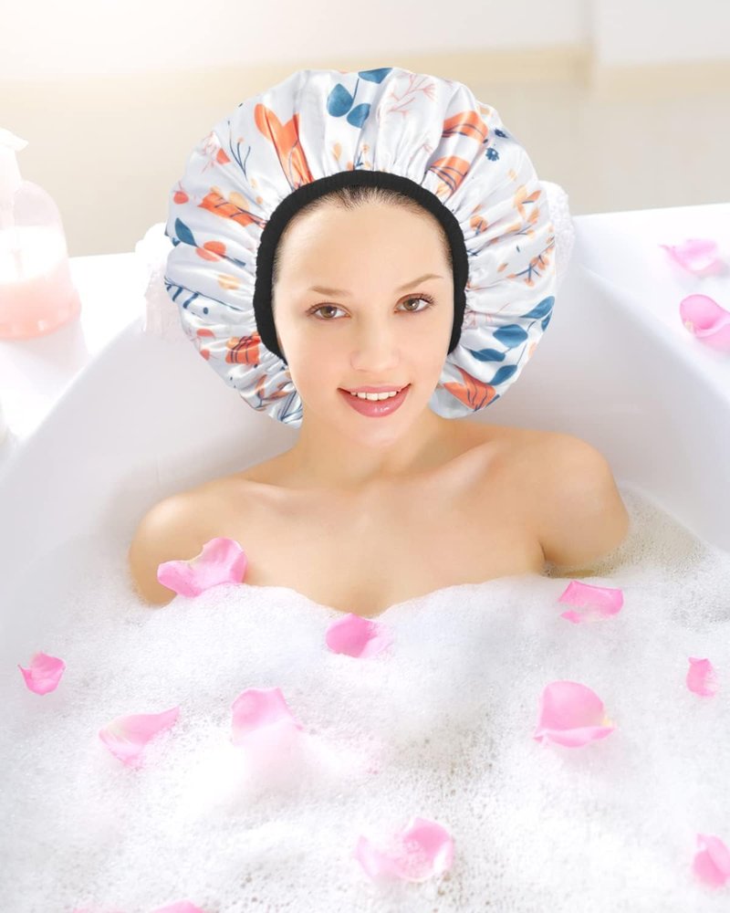 Aquior Shower Cap,Terry Lined Shower Cap for Women Reusable, Triple Layer Waterproof Bath Cap, Extra Large for Women Long Hair