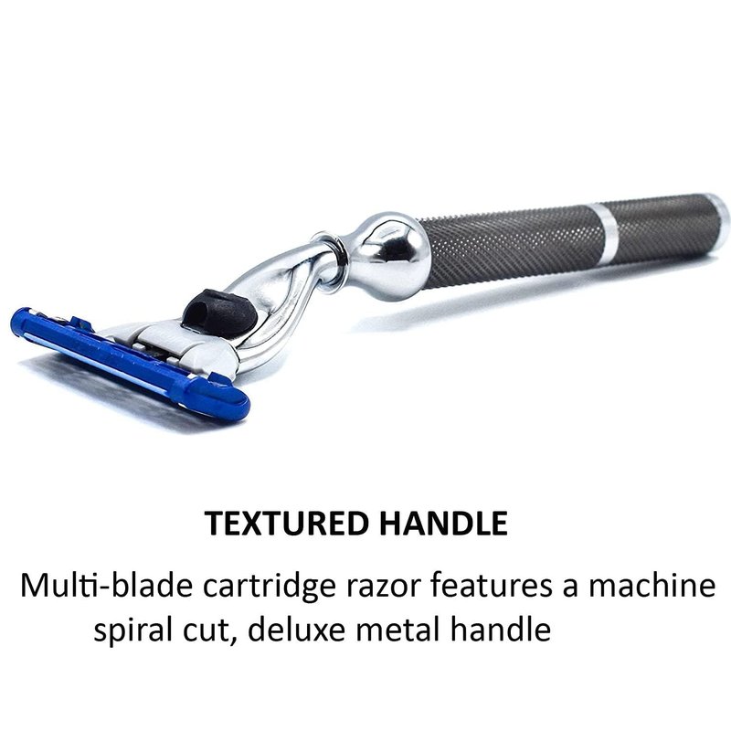 Parker 42M 43M Heavyweight All-Metal Triple Blade Razor – Shaving Razor with Brass Frame + Deluxe Textured Graphite Handle – One Gillette Mach 3 Razor Blade Included