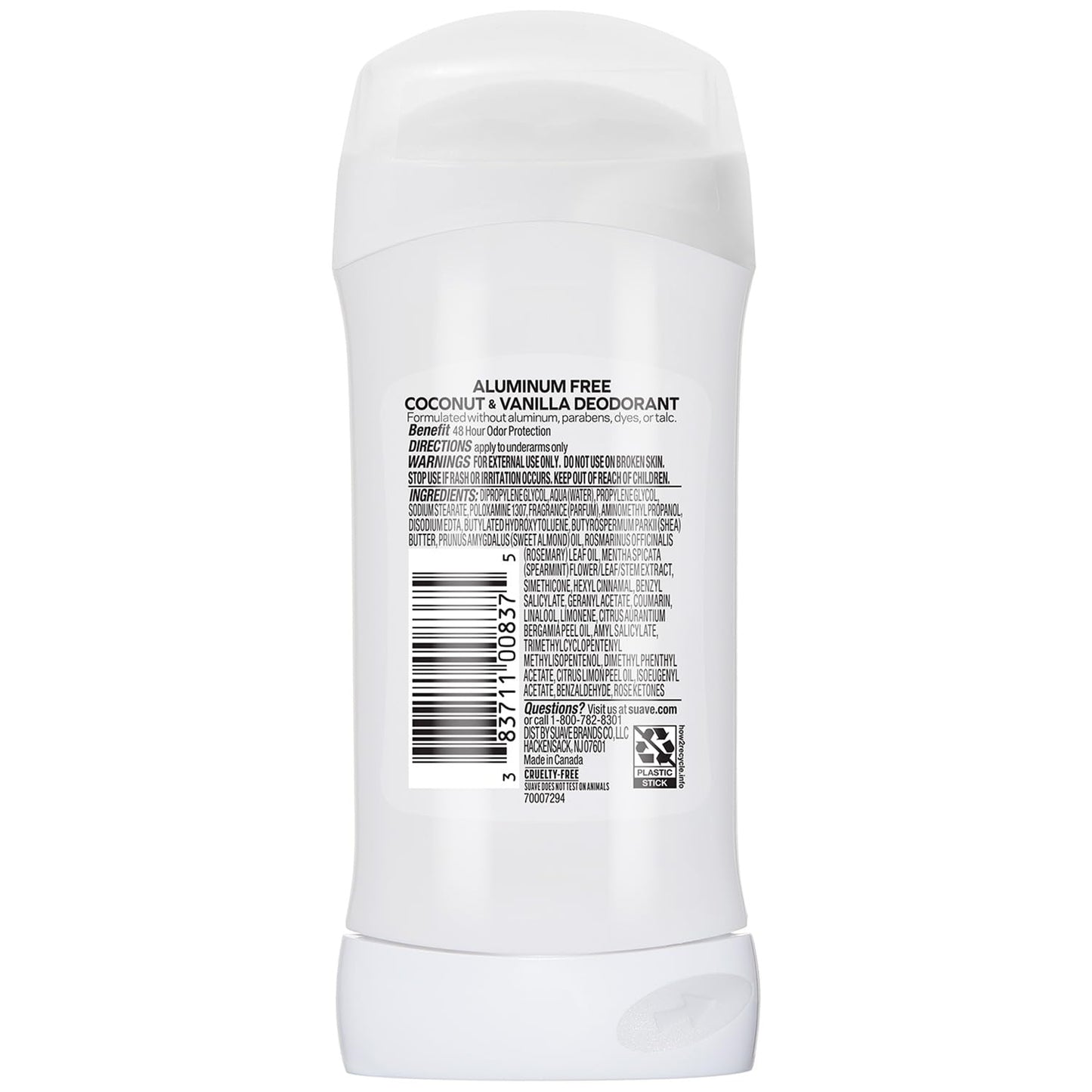 Suave Aluminum-Free Deodorant for Women, Coconut & Vanilla, 2.6 Oz