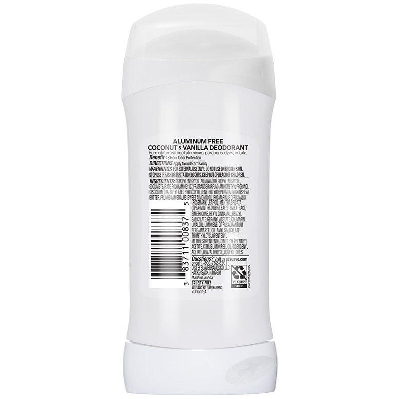 Suave Aluminum-Free Deodorant for Women, Coconut & Vanilla, 2.6 Oz